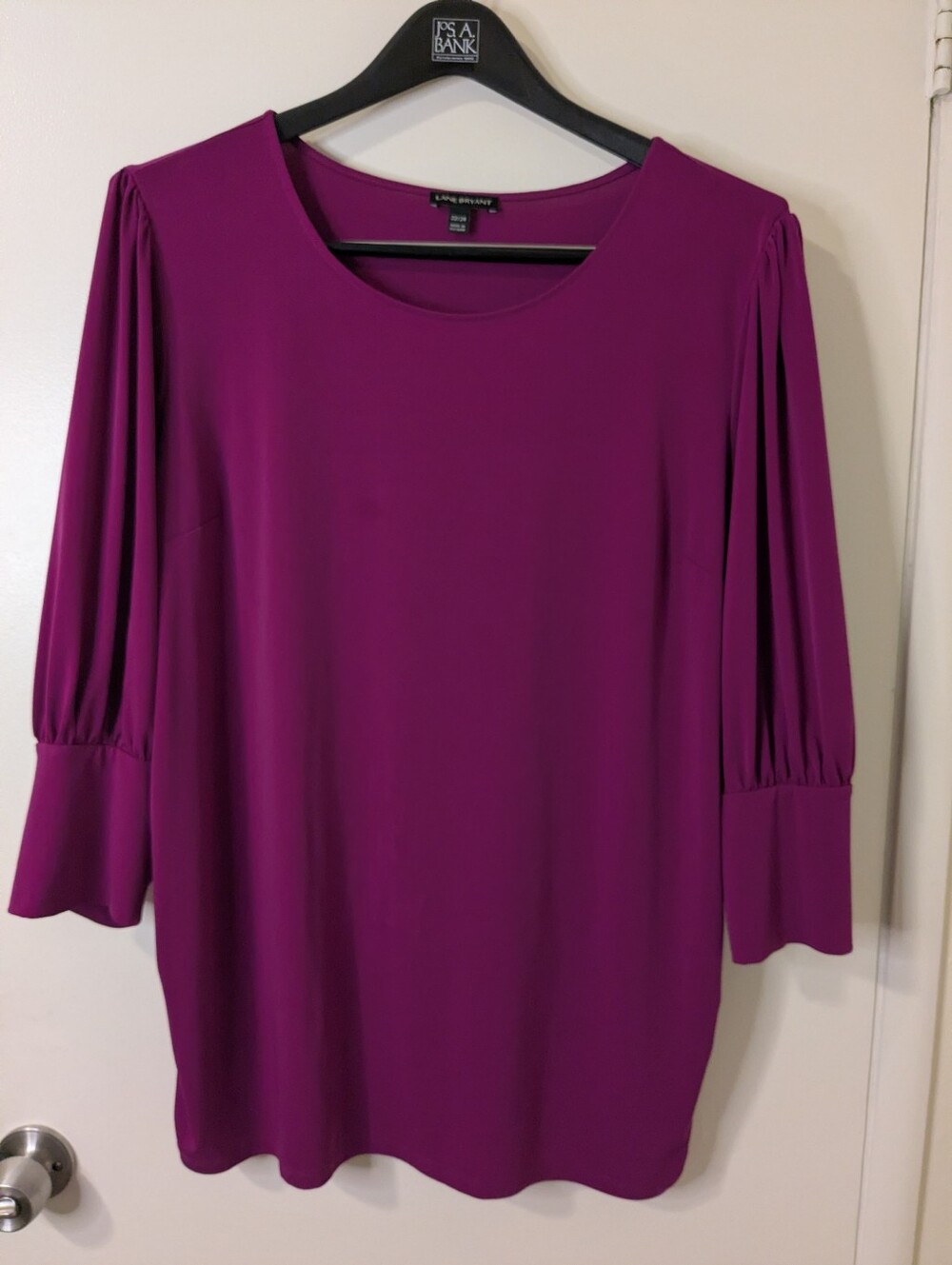 Lane Bryant Magenta Purple Puff Sleeve Ruched Side Blouse Tunic Top 22/24